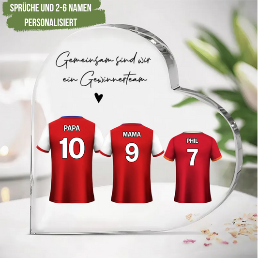 Acrylherz mit 2-6 Trikotshirts Personalisierte Geschenk für Fußballfamilie