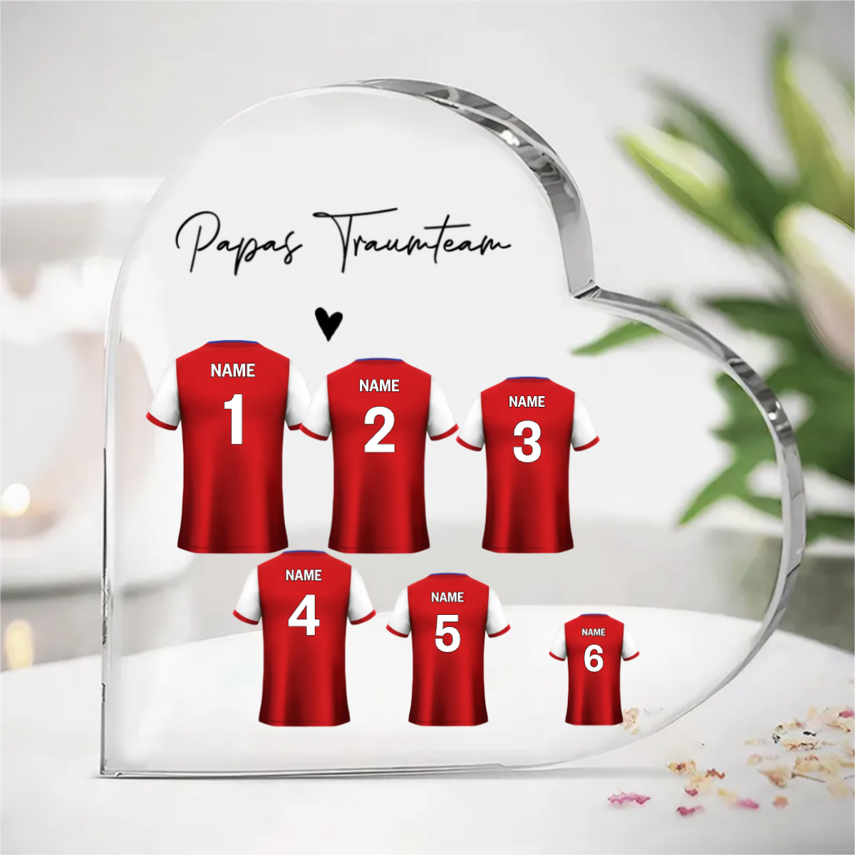 Acrylherz mit 2-6 Trikotshirts Personalisierte Geschenk für Fußballfamilie