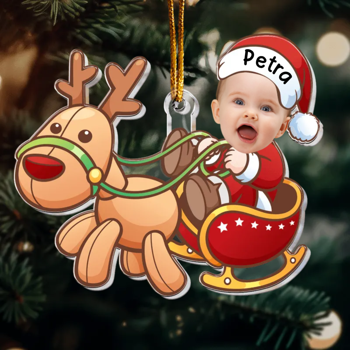 Niedlicher Baby-Weihnachtsmann - Personalisiertes Foto-Ornament aus Acryl