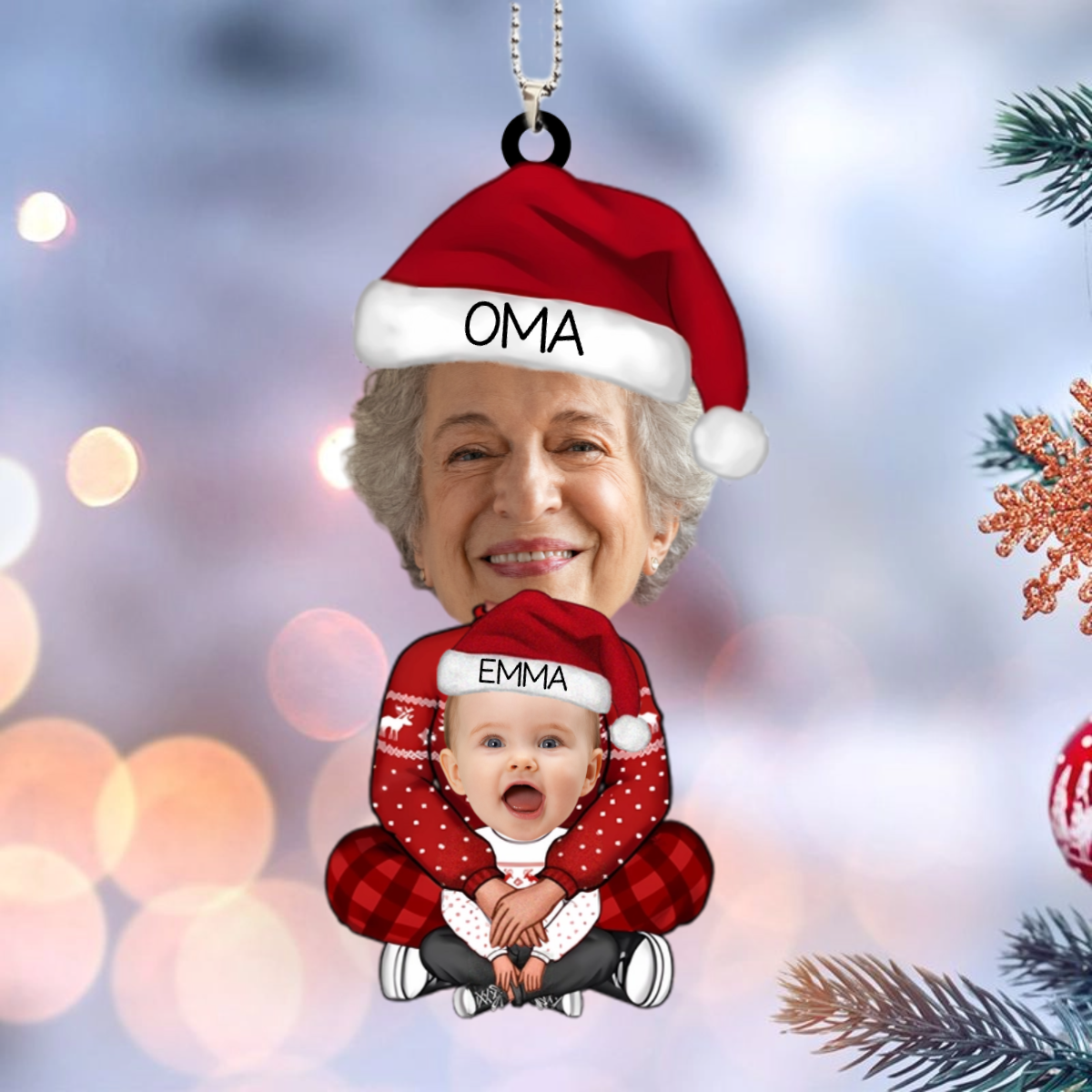 Personalisierter Weihnachtsanhänger mit Foto – Perfektes Geschenk für Oma & Enkel