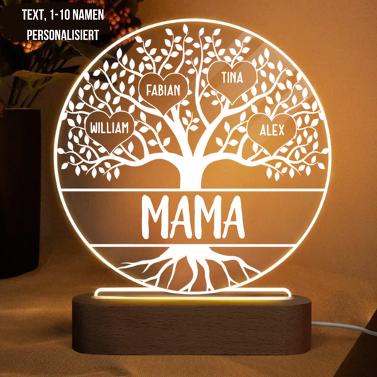 LED Nachlicht mit Familienbaum, Wunschtext und 1-10 Namen personalisiert