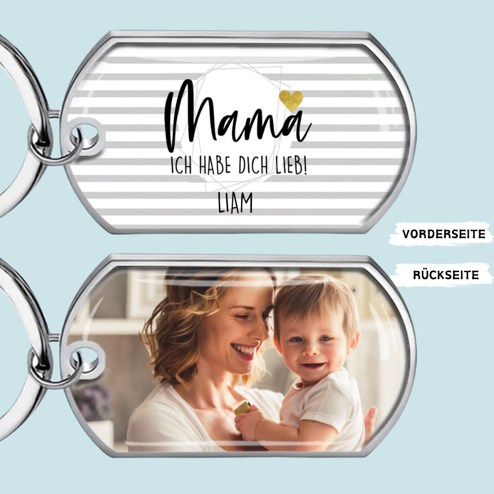 Hab dich liebe... Foto-Edelstahl-Schlüsselanhänger mit Expoxidharz Geschenk für Mama,Papa, Opa und Oma