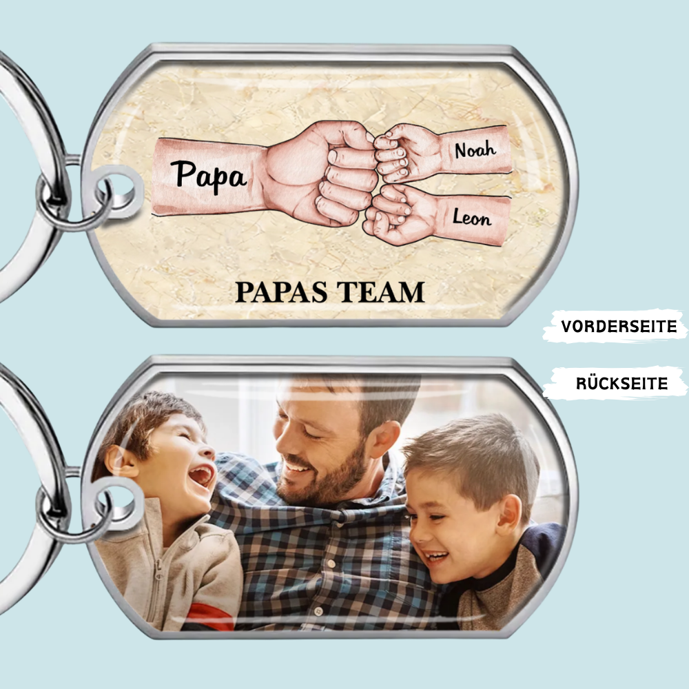 Fausstoß Foto-Edelstahl-Schlüsselanhänger mit Expoxidharz Geschenk für Papa