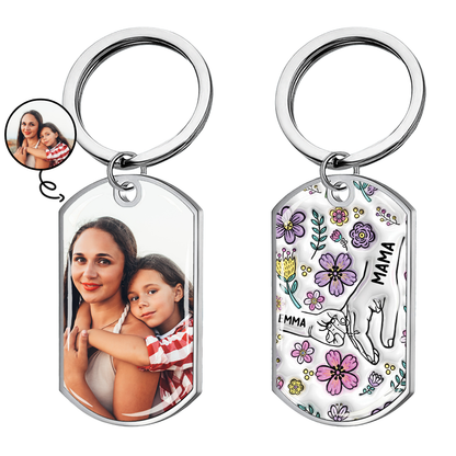 Hand in Hand - Personalisierter Foto-Edelstahl-Schlüsselanhänger mit Expoxidharz Geschenk für Oma und Mama