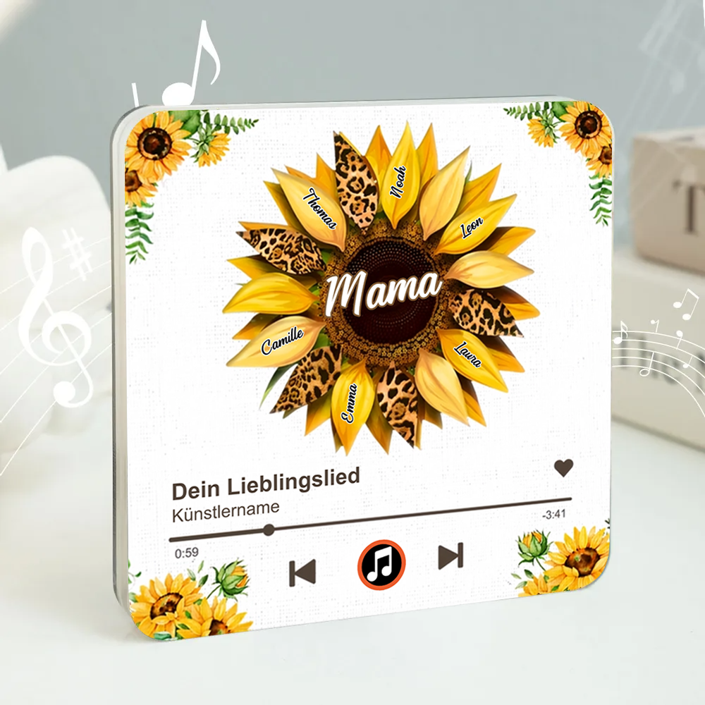 Sonnenblumen- Acryl-Kühlschrankmagnet mit Musik