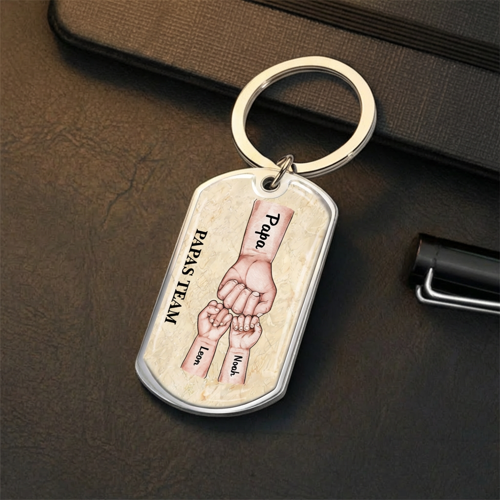 Fausstoß Foto-Edelstahl-Schlüsselanhänger mit Expoxidharz Geschenk für Papa