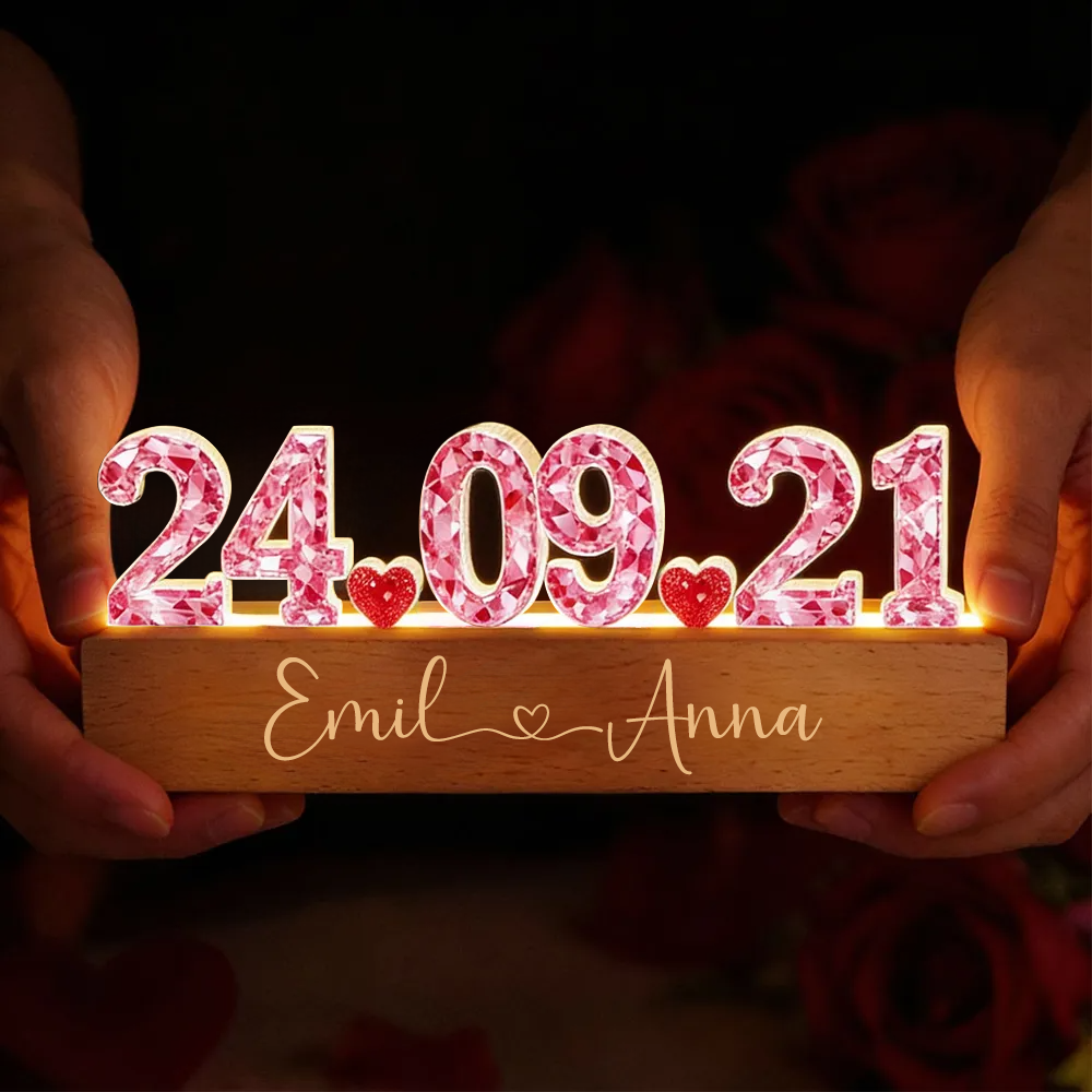 Jahrestag-Personalisierte LED-Nachtlicht mit Kristalleffekt Geschenk für Paar