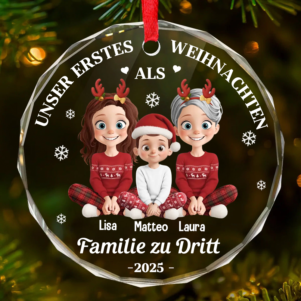 Unser Erstes Weihnachten als Familie...  Personalisierter Glasornament Christbaumschmuck mit 2 Männer/Frauen und Kinder
