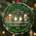 Glas-Ornament mit Getränke und Namen "Erstes Weihnachten als Familie zu..." Personalisierter Christbaumschmuck