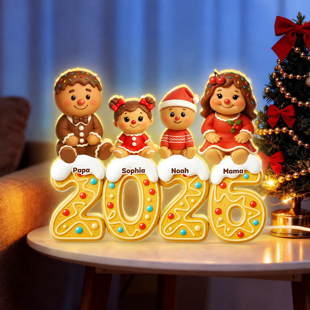 Personalisierte LED-Lichtbox 2026 – Lebkuchenmann-Familie mit Namen