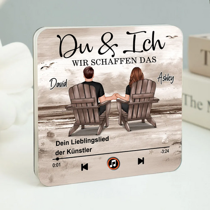 Musik-Kühlschrankmagnet mit 2 Figuren, Namen und Spruch Geschenk für Paar