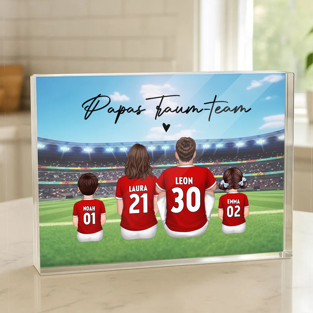 Acrylblock mit Fußballfamilie Geschenk für Papa und Fußballfans