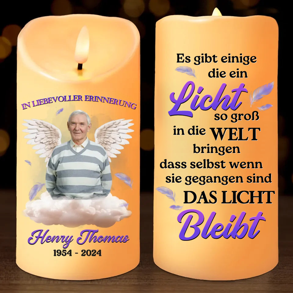 Personalisierte LED-Kerze Trauerkerze mit Foto - in liebevoller Erinnerung
