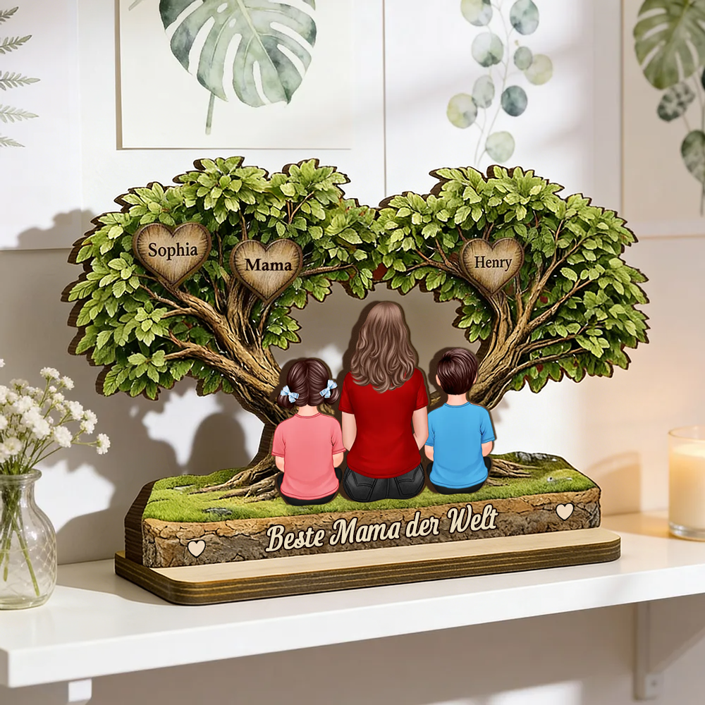 Mama und Kinder-Personalisierter Holzaufsteller mit Figuren Geschenk für Mama und Oma