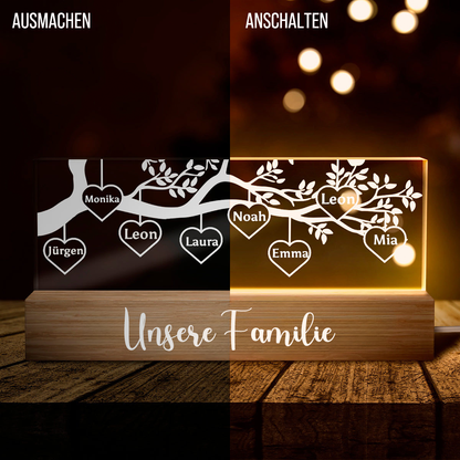 Familienbaum - Personalisierte LED-Nachtlicht mit 1-8 Namen Geschenk für Familie