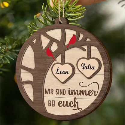 Personalisierter 2-lagiger Holzanhänger „Ich bin immer bei dir“ – Weihnachtsornament mit Kardinal