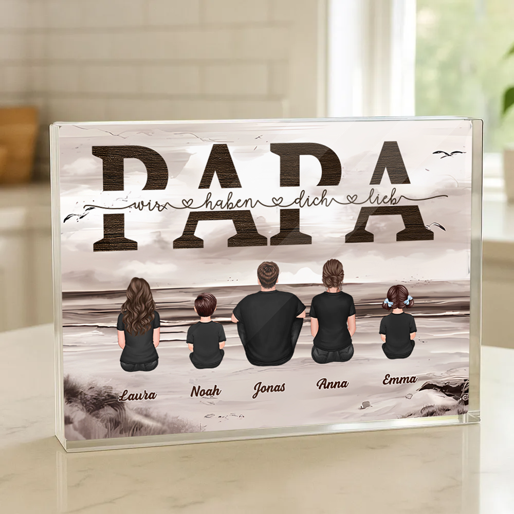"Papa, wir haben dich lieb" Acrylblock mit Familie für Papa und Opa