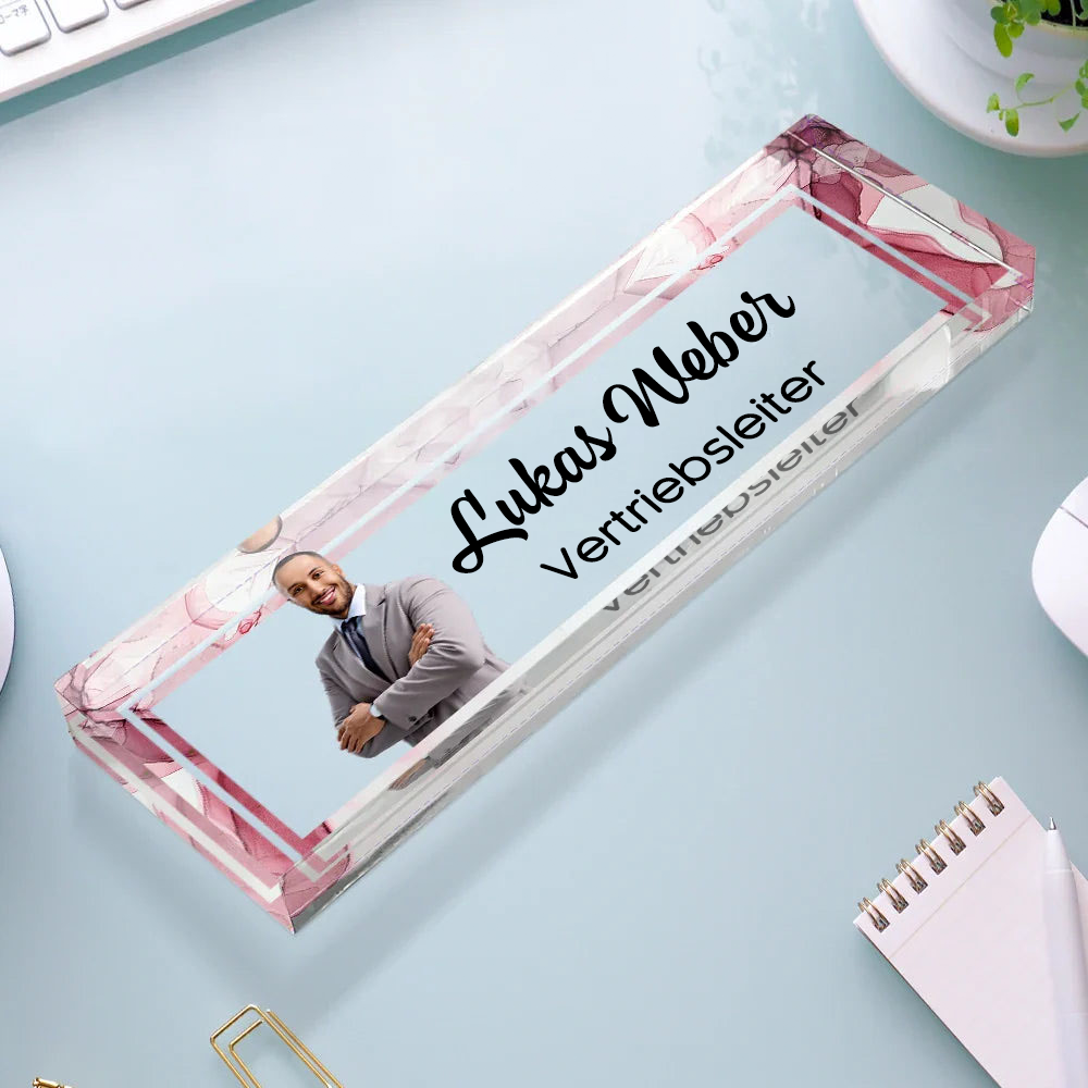 Acrylblock mit Foto, Name und Titel Persönliches Büro-Geschenk für Kolleginnen & Kollegen