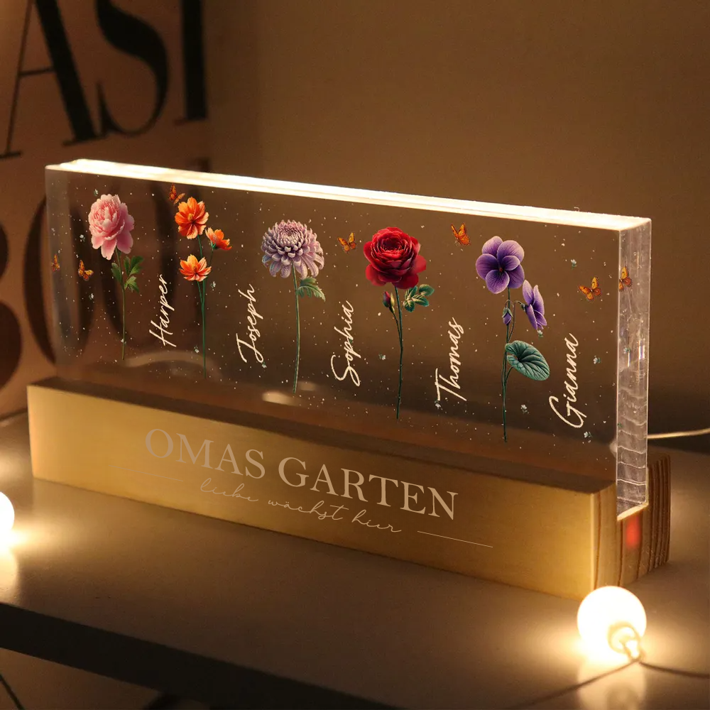 Personalisiertes LED-Nachtlicht mit Geburtsblumen Geschenk für Oma und Mama