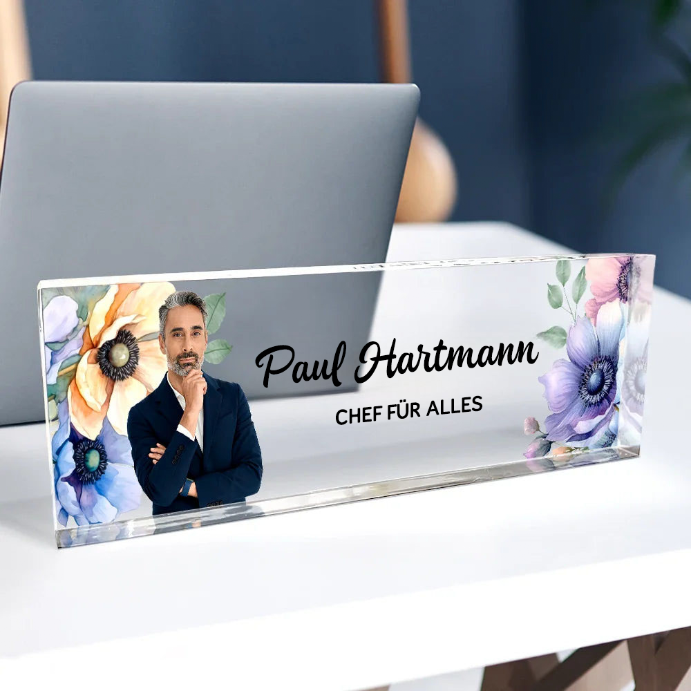 Personalisierter Acrylblock mit Foto, Namensschild für den Schreibtisch Büro-Geschenk für Kolleginnen & Kollegen