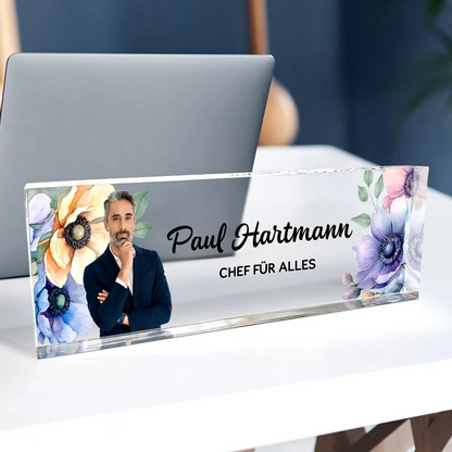 Personalisierter Acrylblock mit Foto, Namensschild für den Schreibtisch Büro-Geschenk für Kolleginnen & Kollegen