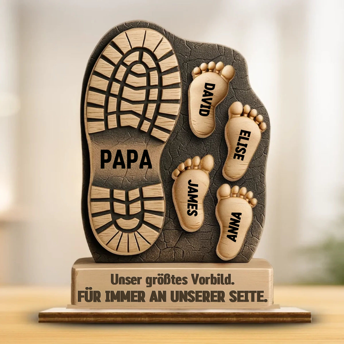 Personalisierter 2-Schicht-Holzaufsteller mit Fußabdrücken Geschenk für Vater
