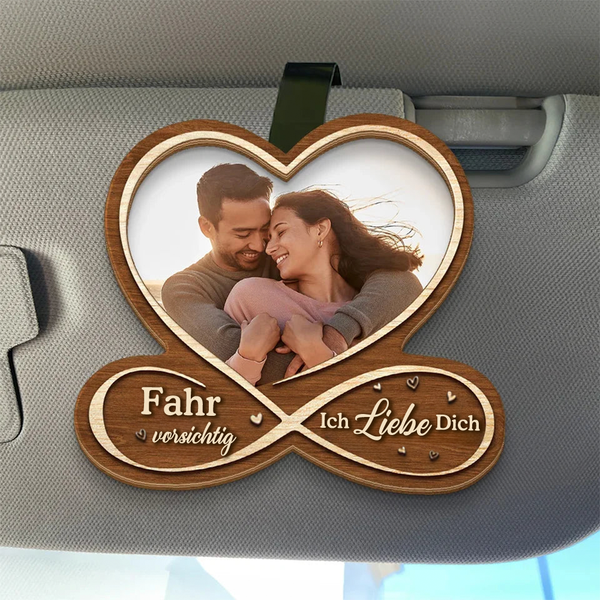 Fahr Vorsichtig - Personalisierter Sonnenblendenclip mit Foto für Paare