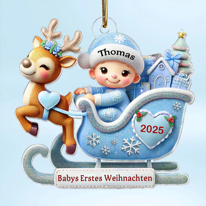 Babys Erstes Weihnachten - Personalisierter Acrylanhänger mit Name Christbaumschmuck für Baby