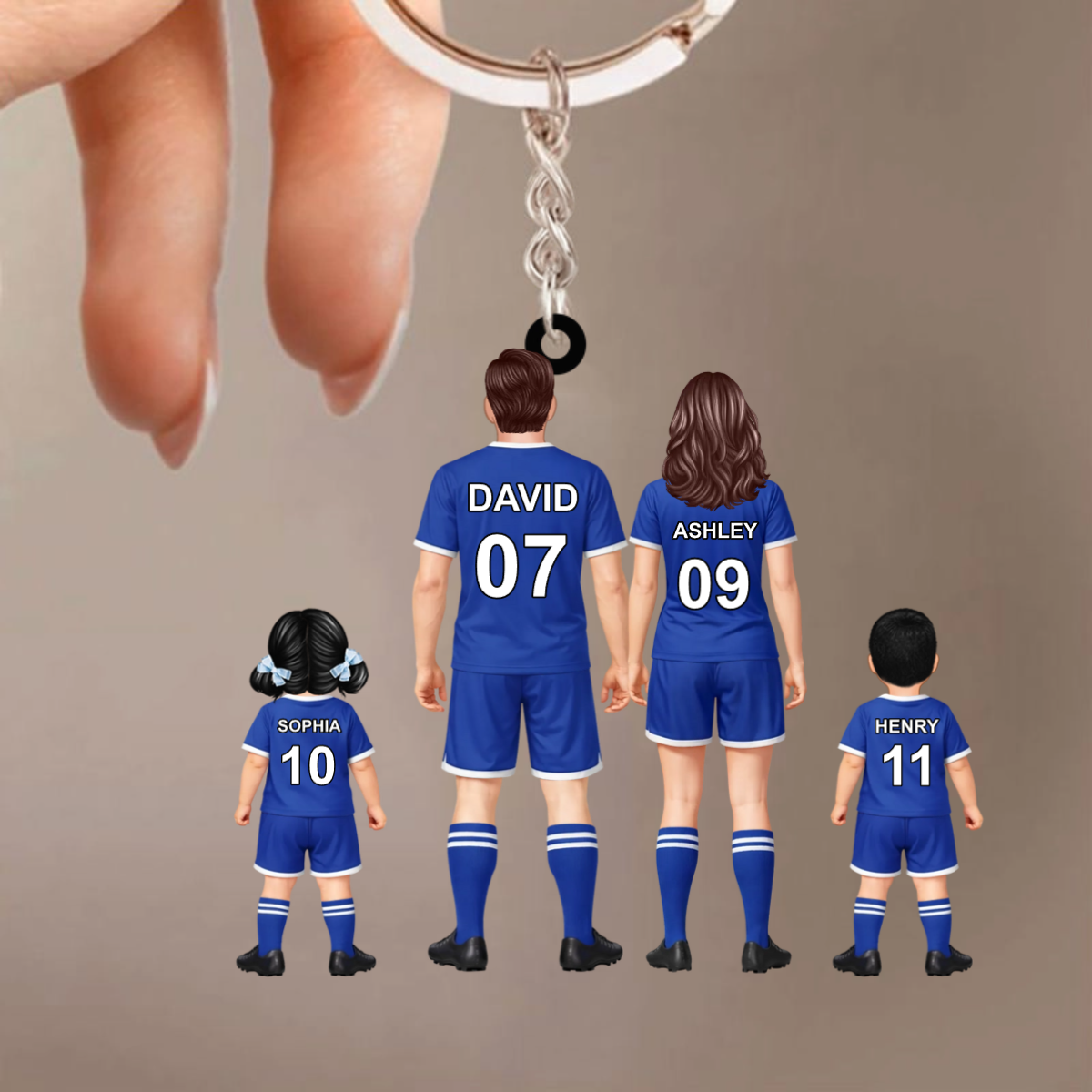 Personalisierter Acrylschlüsselanhänger mit Fußballfamilie