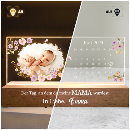 "Der Tag..." Personalisiertes LED-Nactlicht mit Foto und Kalendar Geschenk für Mama, Papa, Oma und Opa