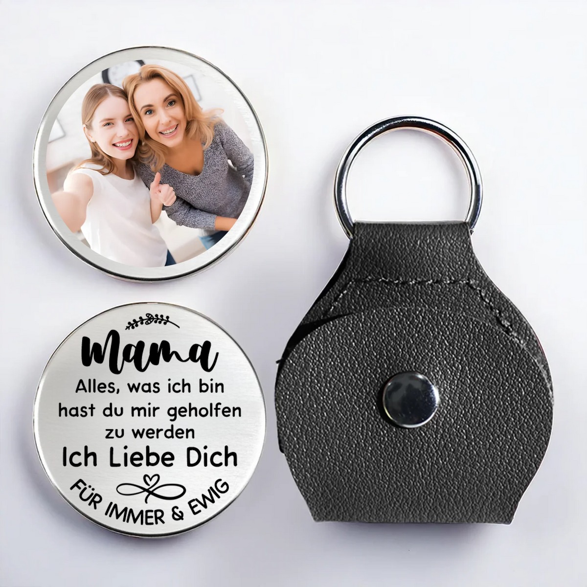 Mutter und Tochter-Taschenumarmung mit Foto