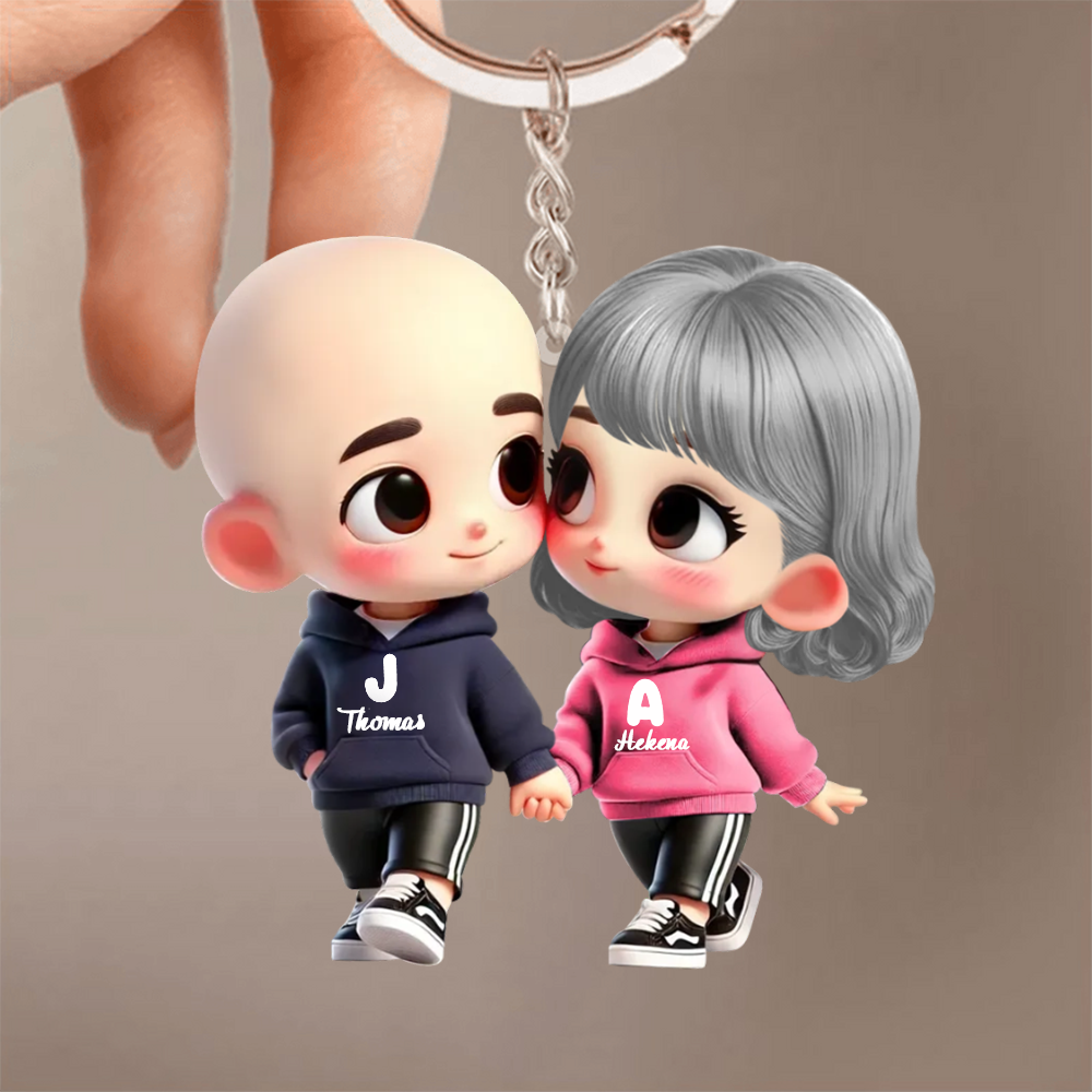 Süßes Cartoon-Paar – Personalisierter Auto-Acrylschlüsselanhänger