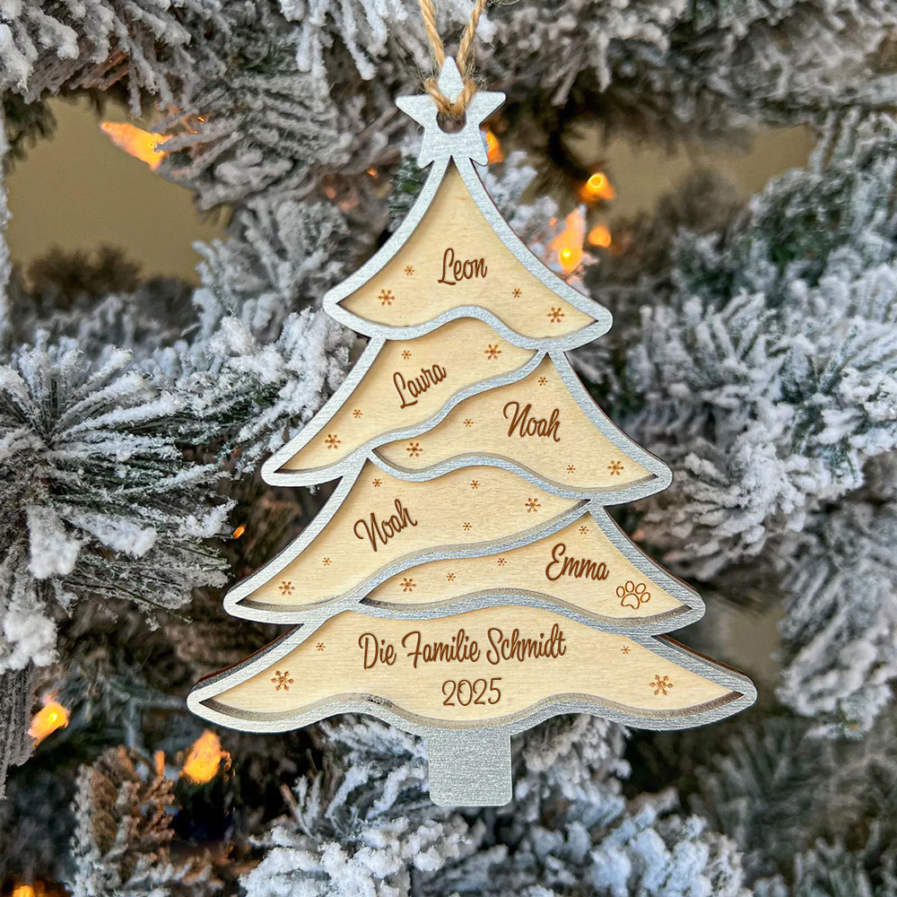 Christbaumanhänger mit Tannenbaum und Namen Personalisierter Weihnachtsanhänger