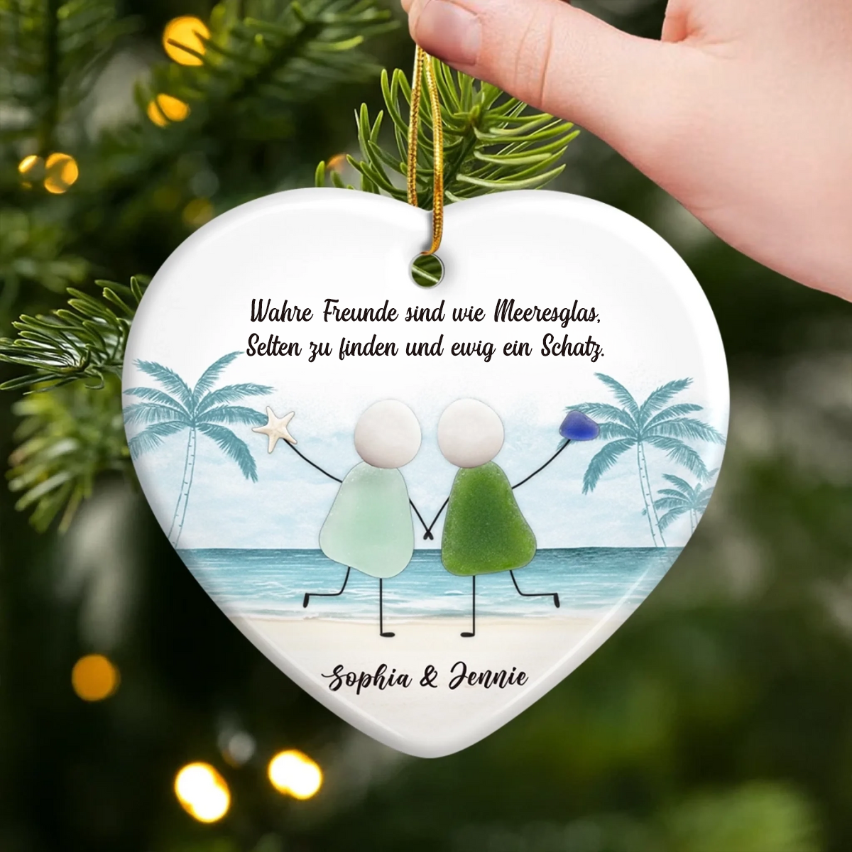 Personalisiertes Keramik-Ornament mit Meerglas Christbaumschmuck für Freunde