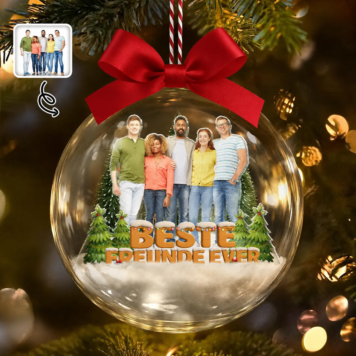 Personalisierte 3D-Weihnachtskugel mit Foto & Spruch