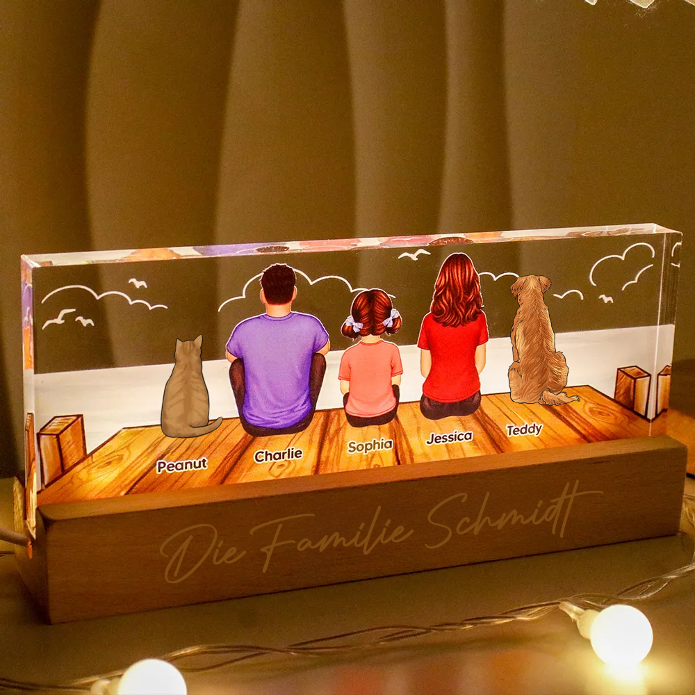 Personalisierte LED-Nachtlicht mit Familien, Katze und Hund Geschenk für Papa, Mama, Opa und Oma