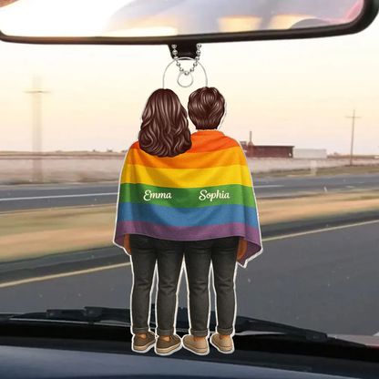 Acrylanhänger mit Regenbogenfahne und Namen Geschenk für LGBT-Paar