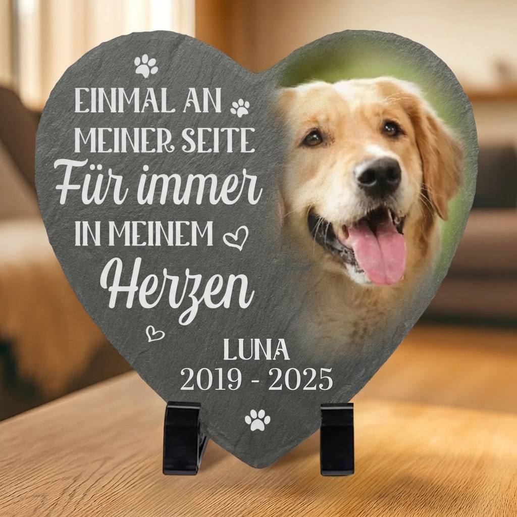 Personalisierte Schieferplatte mit Foto Trauergeschenk für Haustiere