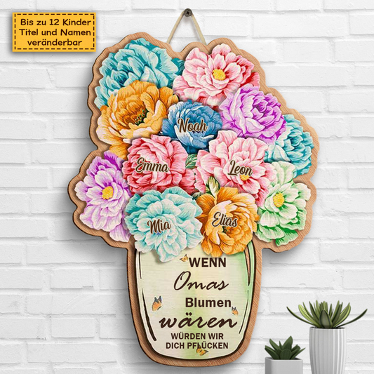 Personalisierbares Holzschild mit Vase Geschenk für Oma