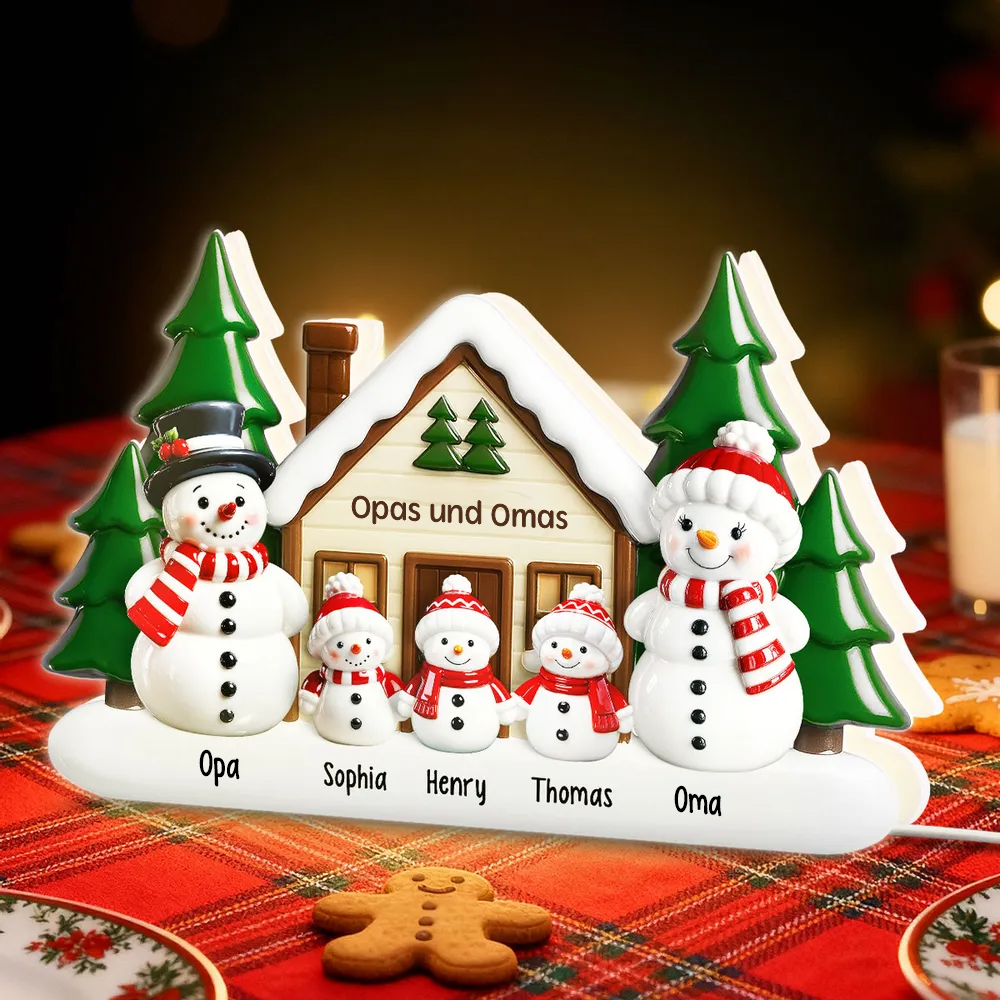Personalisierte Lichtbox mit Schneemanfamilie Weihnachtsdekoration für Eltern, Oma, Opa und Kinder