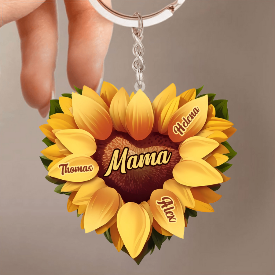 Sonnenblume in Herzform-Personalisierter Acryl-Schlüsselanhänger für Mama und Oma