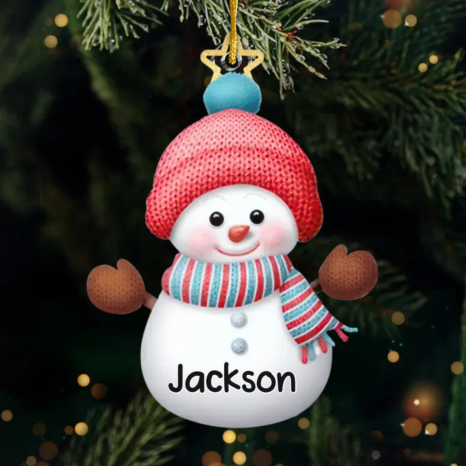 Schneemännchen Acrylornament Personalisierter Christbaumschmuck mit 1-15 Namen