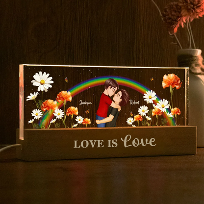 Regenbogen und Geburtsblumen-Personalisiertes LED Nachtlicht Geschenk für Paar LGBT