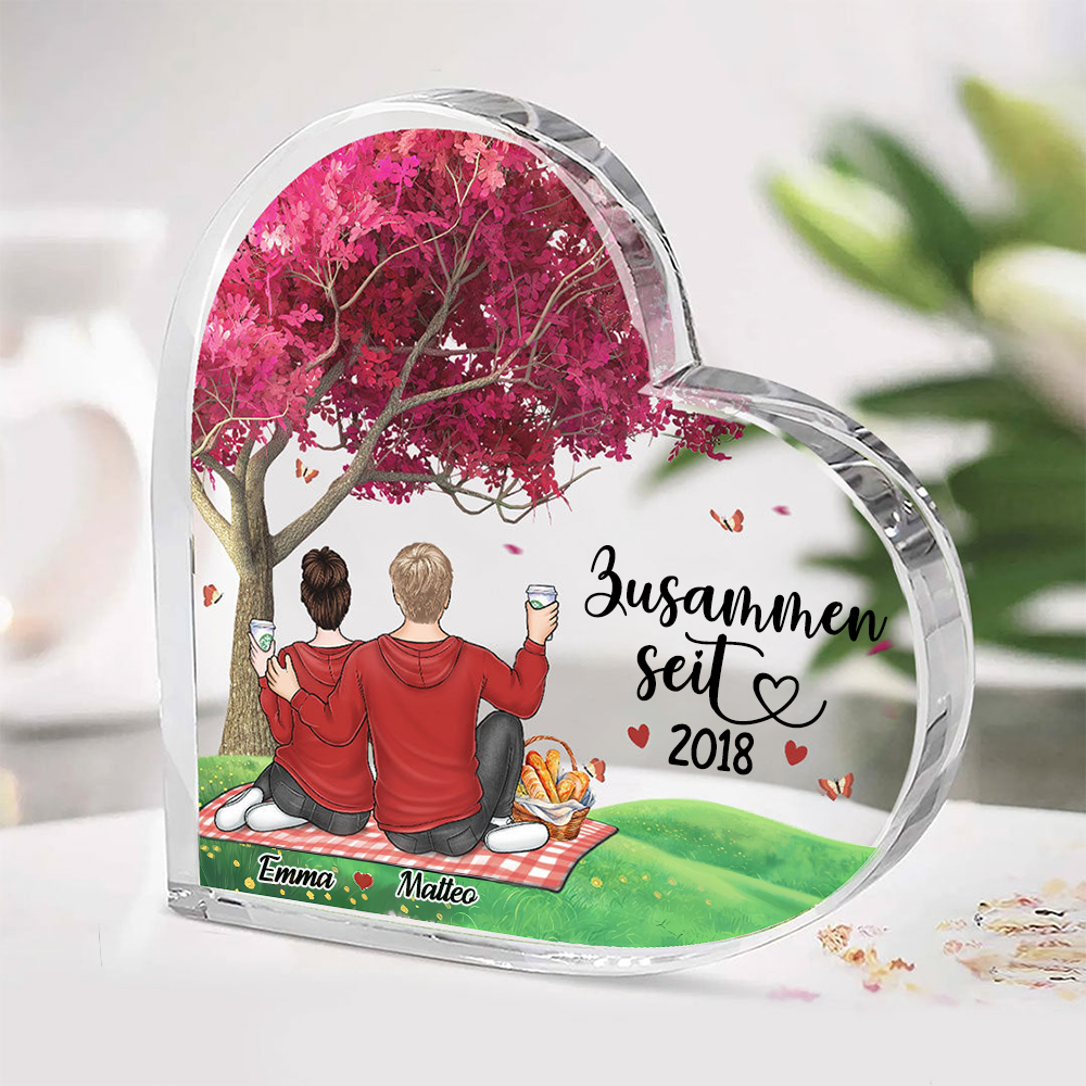 Zusammen Seit...Acrylherz mit Picknick-Thema Geschenk für Paar