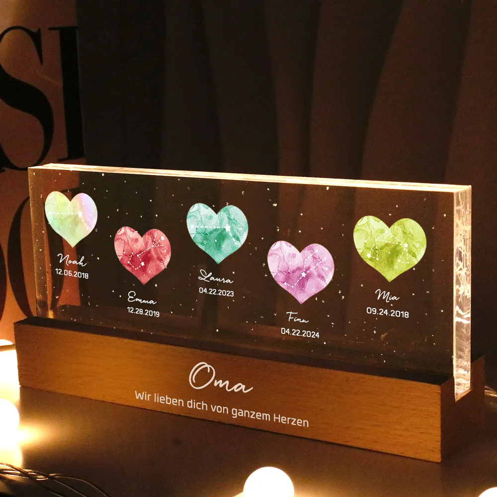 Geburtsstein und Sternzeichen - Personalisierte LED-Nachtlicht für Mama, Oma und Paar