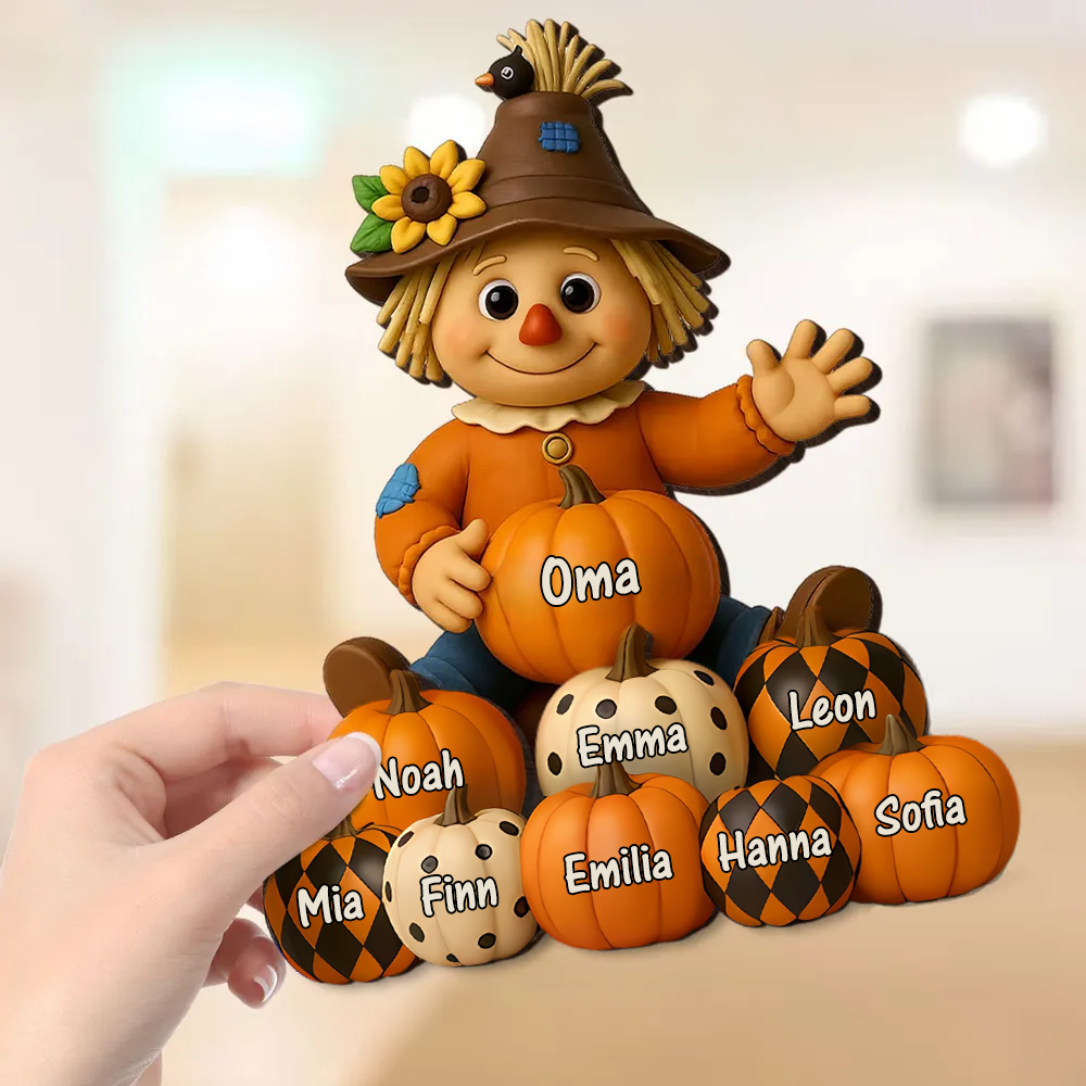 Vogelscheuche und Kürbissen Personalisierte Holztafel mit Namen