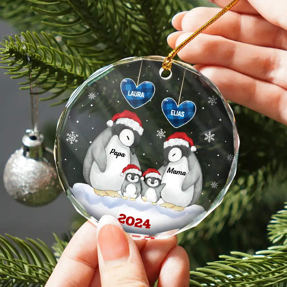 Pinguin-Familie  Personalisierter Glasanhänger Christbaumschmuck