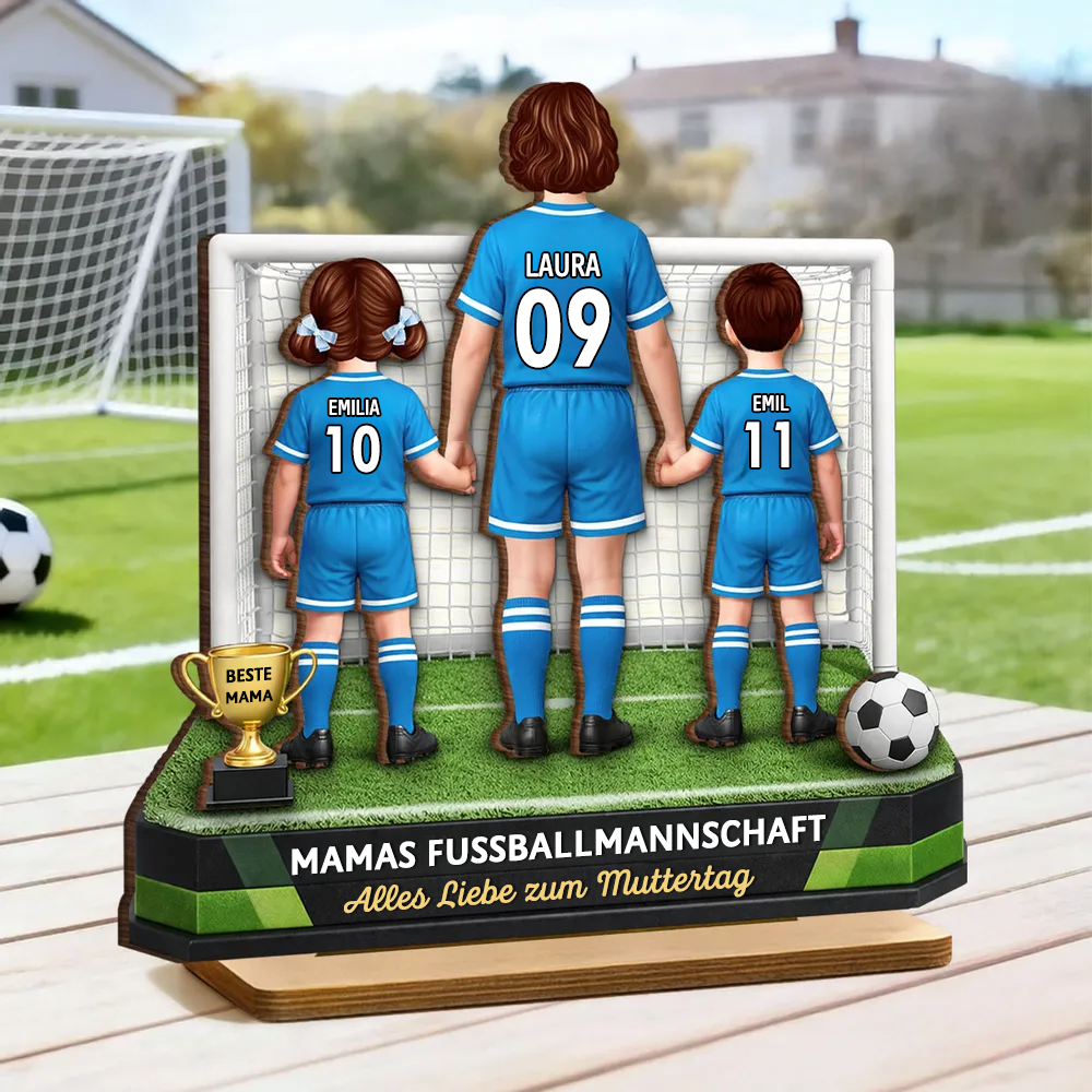 "Mamas fußballmannschaft" Personalisierter Holzaufsteller mit Frau und Kinder