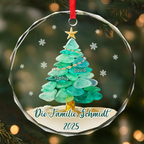 Personalisiertes Glasornament mit Meerglasmotiv Christbaumschmuck mit Tannenbaummotiv