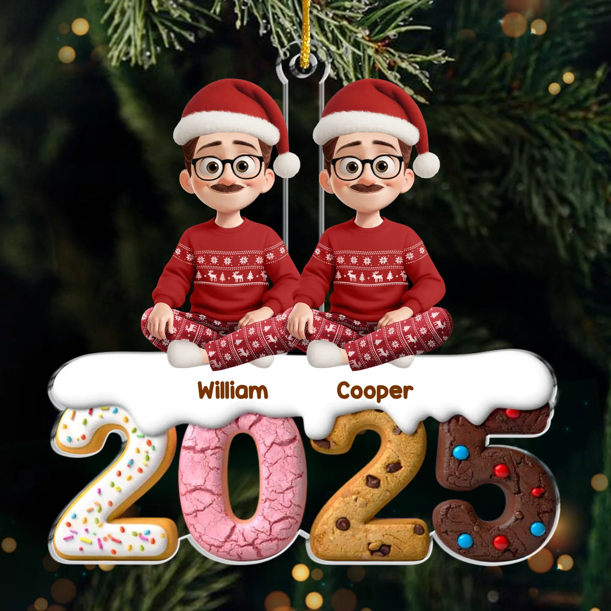 2025 Familie- Personalisierter Acrylanhänger mit Hund und Katze Christbaumschmuck mit Familie